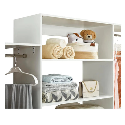 306 Closet Organizer System with Closet Shelves Wall Mounted, White Clothing Racks for Hanging Clothes, Clothes Organizer with Closet Drawers, Wooden Wardrobe Closet System with Hanging Rod - KENDRI SHOP
