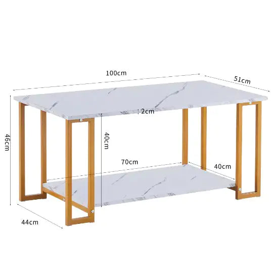 Coffee Table, 2 Layers 1.5cm Thick Marble MDF Rectangle Tabletop Iron Coffee Table - KENDRI SHOP
