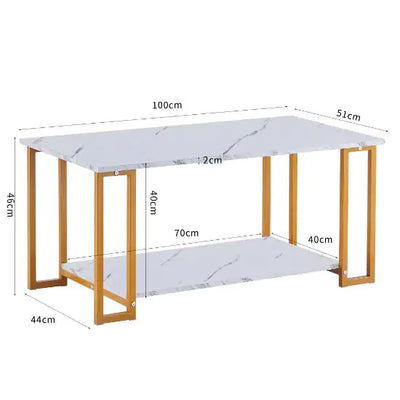 Coffee Table, 2 Layers 1.5cm Thick Marble MDF Rectangle Tabletop Iron Coffee Table - KENDRI SHOP