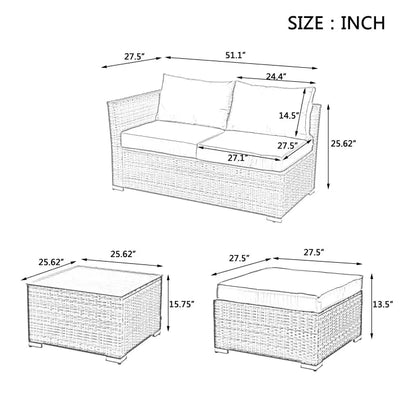 Patio Furniture, Outdoor Furniture, Seasonal PE Wicker Furniture, 4 Set Wicker Furniture With Tempered Glass Coffee Table - KENDRI SHOP