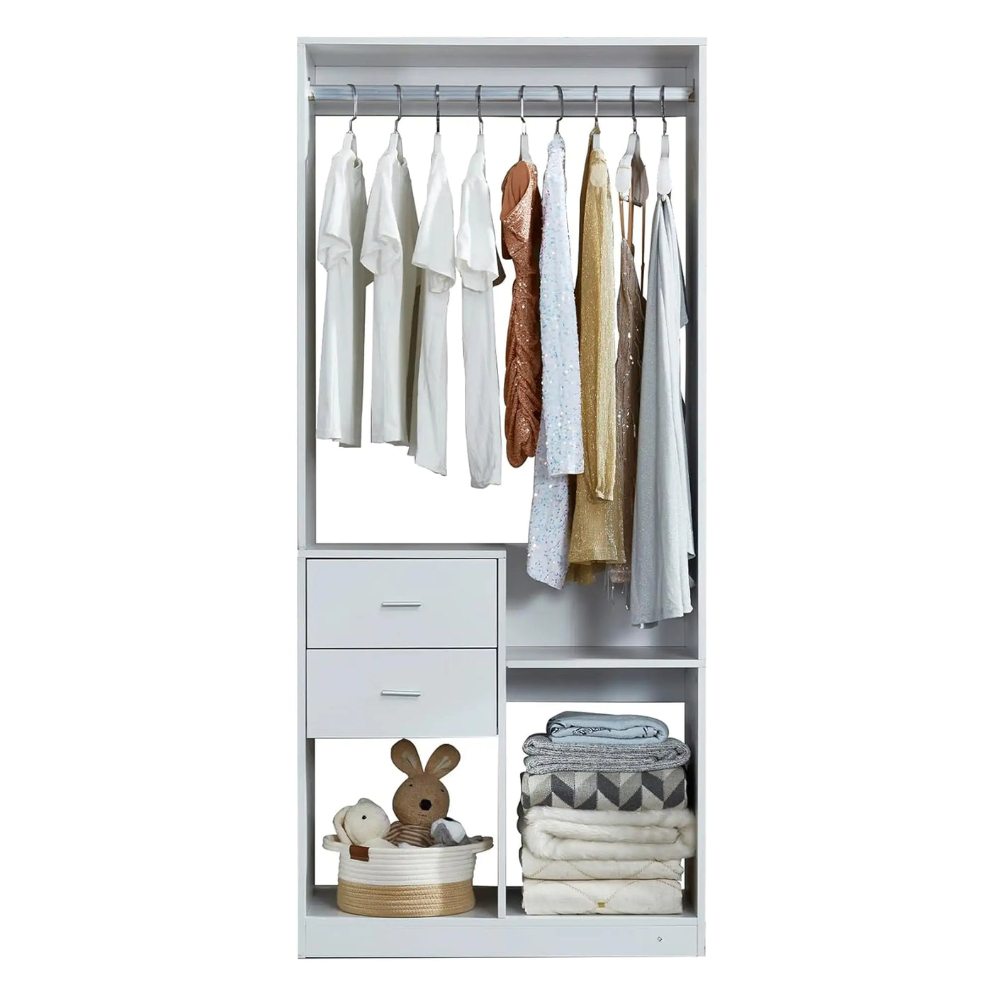 305 GreyCloset System: Walk-in Closet Organizer System with 4 Drawers Closet Kit with Shelves Hanging Rod Metal Handles Built-in Storage Organization 31.5"W x 15.7"D x 70.8"H - KENDRI SHOP