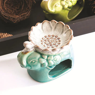 Lotus Ice Crack Elephant Aromatherapy Burner, Ceramic - KENDRI SHOP