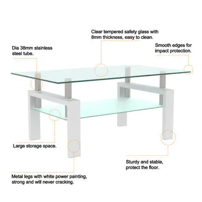 White Coffee Table, Clear Coffee Table, Modern Side Center Tables For Living Room, Living Room Furniture - KENDRI SHOP