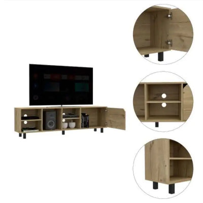 Valdivia Tv Stand For TV S , Four Open Shelves, Five Legs Light Oak - KENDRI SHOP