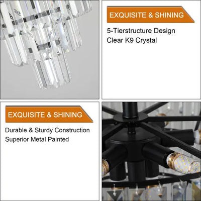 Large Black Crystal Chandelier, Contemporary Style Chandelier, Dining Room, Living Room, Bedroom - Bulb Not Included  Unavailable Platforms- Temu - KENDRI SHOP