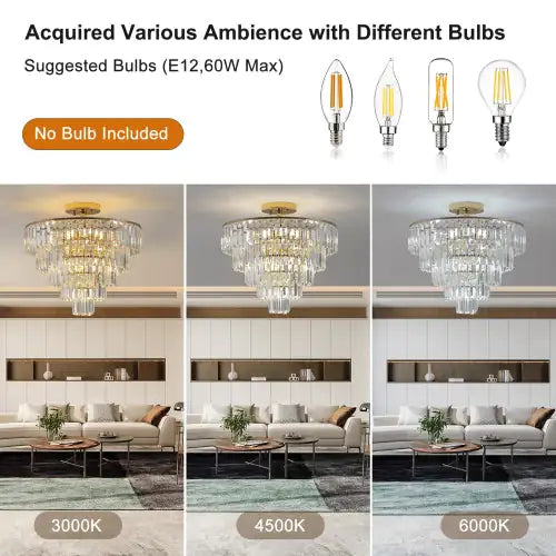 Golden Crystal Chandelier, 5-layer Round Semi-recessed Chandelier Lamp, Large Modern Luxury Chandelier, Suitable For Living Room, Dining Room, Bedroom, Corridor Unavailable Platforms- Temu - KENDRI SHOP
