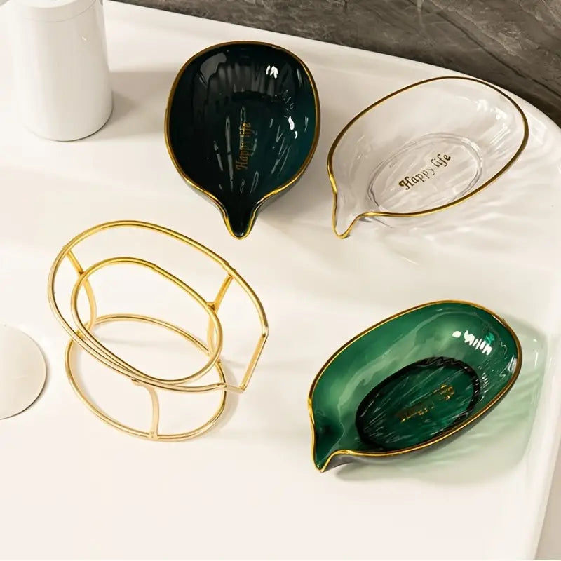 Clear Plastic Soap Dish with Gold Iron Frame (1pc) - KENDRI SHOP