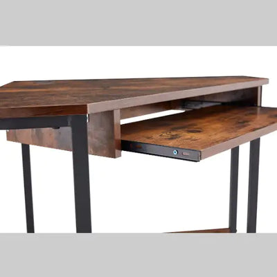Triangle Computer Desk, Corner Table With Sleek Keyboard Tray And Storage Shelves, Compact Home Office - KENDRI SHOP