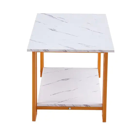 Coffee Table, 2 Layers 1.5cm Thick Marble MDF Rectangle Tabletop Iron Coffee Table - KENDRI SHOP
