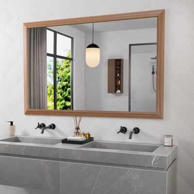 Amorho Bathroom Mirror 50x30 Inch Wall Mirror Walnut Wood Grain Metal Framed Anti-Rust Hang Horizontally/Vertically Suitable for Bedroom Farmhouse Bathroom Decorative - KENDRI SHOP