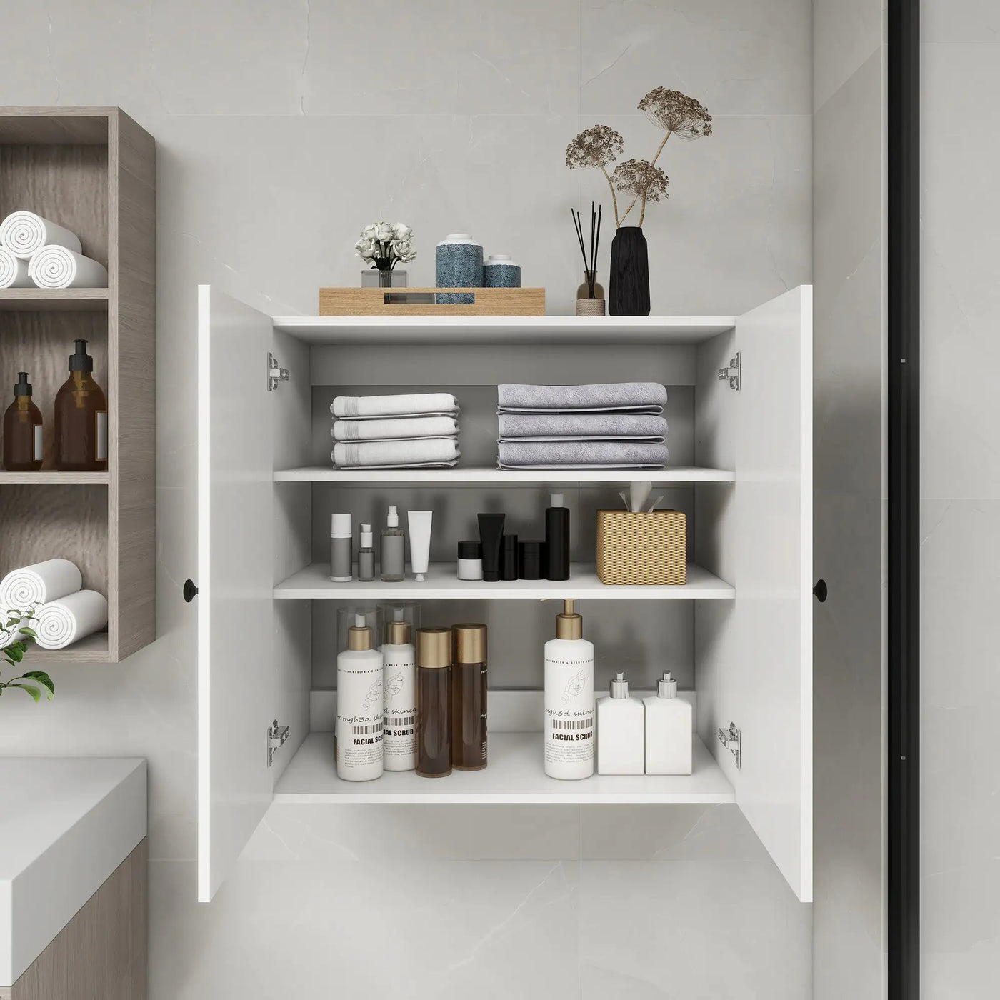 C2 Closet Shelves for bathroom,Wooden Closet System Modular With 2 Doors Shelves Wall Mount Organizer Modern Shelving for Walk in Closet Organization Bedroom Built in Clothes Storage 31.49''W x 16.04''D x 31.49''H - KENDRI SHOP