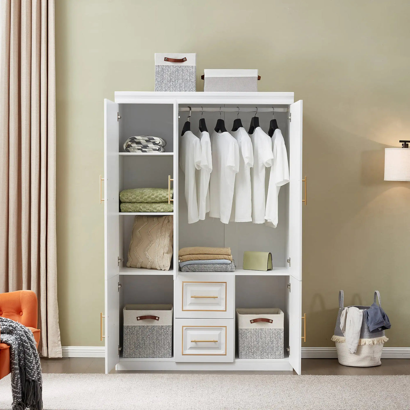 Armoire Organizer with Hanging Rod Shelves Clothes Cabinet for Bathrooms Clothes Storage - KENDRI SHOP