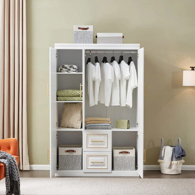 Armoire Organizer with Hanging Rod Shelves Clothes Cabinet for Bathrooms Clothes Storage - KENDRI SHOP