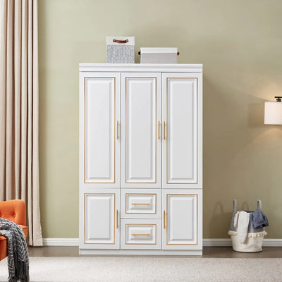 YG-5 Armoire Wardrobe  74" H 3 Doors 2 Drawers White Bedroom Wardrobe Armoire Closet Freestanding Clothes Storage Armoire Organizer with Hanging Rod Shelves Clothes Cabinet for Bathrooms Clothes Storage - KENDRI SHOP