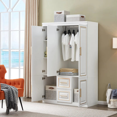 YG-5 Armoire Wardrobe  74" H 3 Doors 2 Drawers White Bedroom Wardrobe Armoire Closet Freestanding Clothes Storage Armoire Organizer with Hanging Rod Shelves Clothes Cabinet for Bathrooms Clothes Storage - KENDRI SHOP