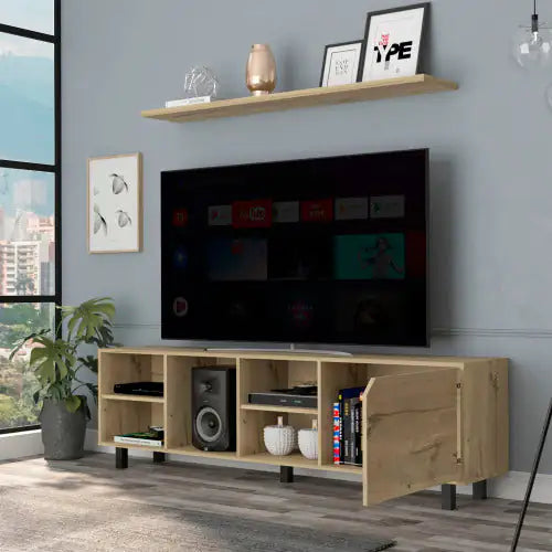 Valdivia Tv Stand For TV S , Four Open Shelves, Five Legs Light Oak - KENDRI SHOP
