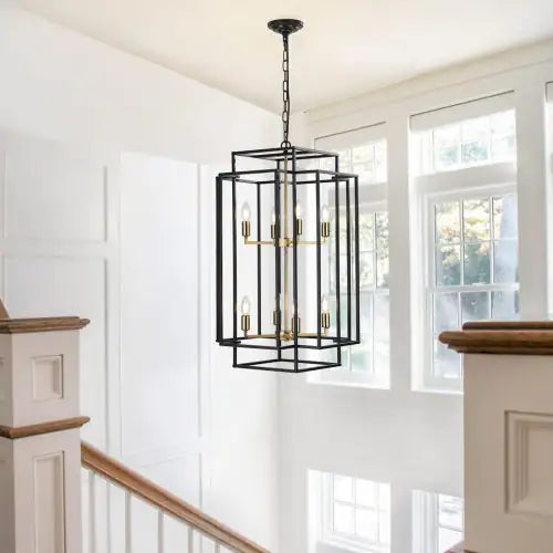 8 Lights Black & Gold Lantern Tiered Chandelier, Industrial Farmhouse Chandelier - No Bulbs Unavailable Platform- Temu - KENDRI SHOP