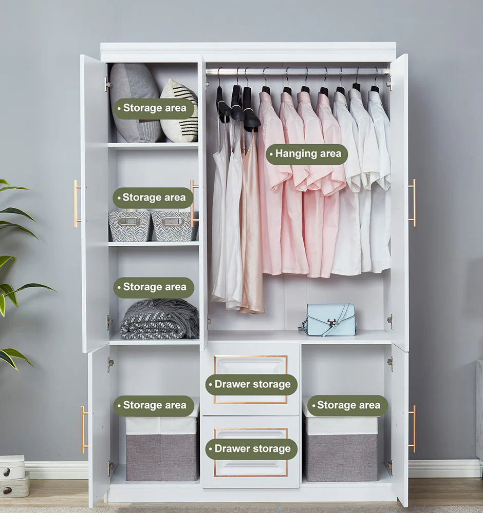 YG-5 Armoire Wardrobe  74" H 3 Doors 2 Drawers White Bedroom Wardrobe Armoire Closet Freestanding Clothes Storage Armoire Organizer with Hanging Rod Shelves Clothes Cabinet for Bathrooms Clothes Storage - KENDRI SHOP
