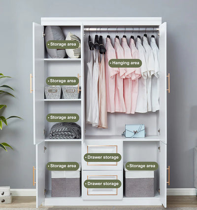 YG-5 Armoire Wardrobe  74" H 3 Doors 2 Drawers White Bedroom Wardrobe Armoire Closet Freestanding Clothes Storage Armoire Organizer with Hanging Rod Shelves Clothes Cabinet for Bathrooms Clothes Storage - KENDRI SHOP