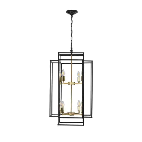8 Lights Black & Gold Lantern Tiered Chandelier, Industrial Farmhouse Chandelier - No Bulbs Unavailable Platform- Temu - KENDRI SHOP