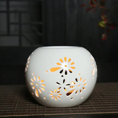 Ceramic Hollow Aromatherapy Burner with Night Light - KENDRI SHOP