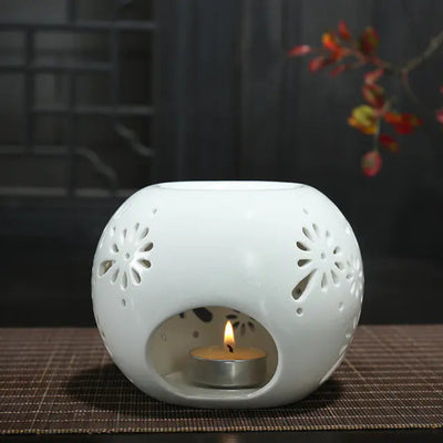 Ceramic Hollow Aromatherapy Burner with Night Light - KENDRI SHOP