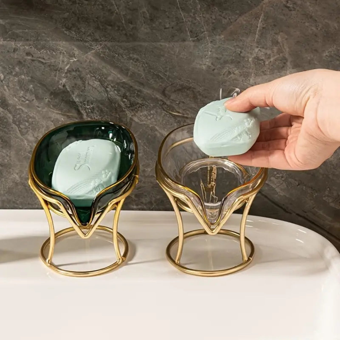 Clear Plastic Soap Dish with Gold Iron Frame (1pc) - KENDRI SHOP