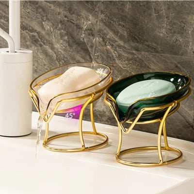 Clear Plastic Soap Dish with Gold Iron Frame (1pc) - KENDRI SHOP