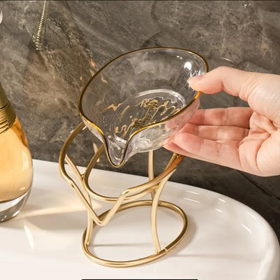 Clear Plastic Soap Dish with Gold Iron Frame (1pc) - KENDRI SHOP
