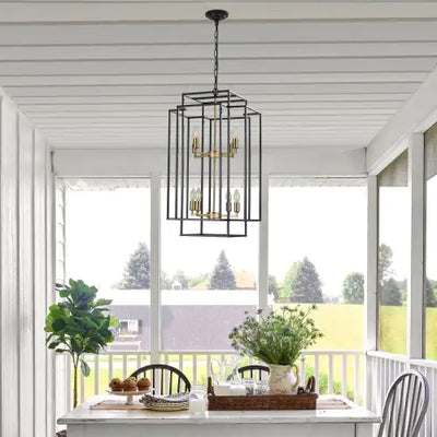 8 Lights Black & Gold Lantern Tiered Chandelier, Industrial Farmhouse Chandelier - No Bulbs Unavailable Platform- Temu - KENDRI SHOP