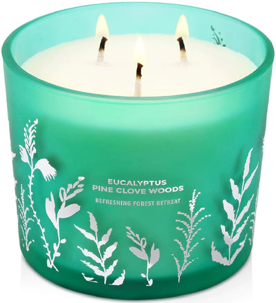 Eucalyptus Pine Clove Luxury Winter Candle 3 Wick - Fresh Pine Scented Candles for Home - Natural Soy Candle 14.5 Oz - Aromatherapy Stress Relief Candle - Balsam Woods Candles for Women Mens Candles - KENDRI SHOP