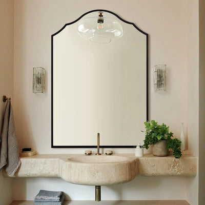 Autdot Large Arched Mirror Wall Decor 40"x28" Black Vanity Mirror Antique Mirror with Metal Frame Decorative Wall Mirror for Entryway Bathroom Living Room Bedroom - KENDRI SHOP