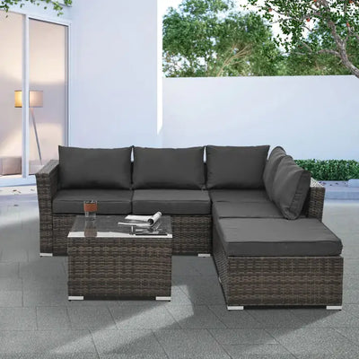 Patio Furniture, Outdoor Furniture, Seasonal PE Wicker Furniture, 4 Set Wicker Furniture With Tempered Glass Coffee Table - KENDRI SHOP
