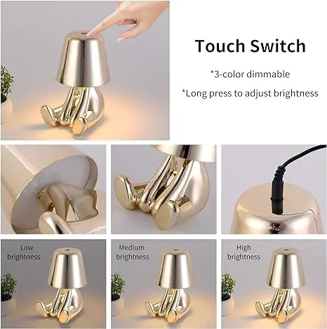 Modern Bedside Light Cute Golden Man Cordless Night Light - KENDRI SHOP