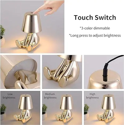 Modern Bedside Light Cute Golden Man Cordless Night Light - KENDRI SHOP