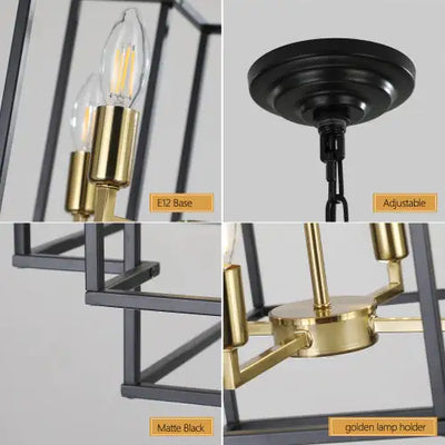8 Lights Black & Gold Lantern Tiered Chandelier, Industrial Farmhouse Chandelier - No Bulbs Unavailable Platform- Temu - KENDRI SHOP