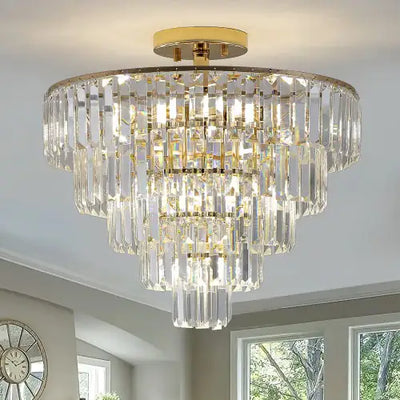Golden Crystal Chandelier, 5-layer Round Semi-recessed Chandelier Lamp, Large Modern Luxury Chandelier, Suitable For Living Room, Dining Room, Bedroom, Corridor Unavailable Platforms- Temu - KENDRI SHOP