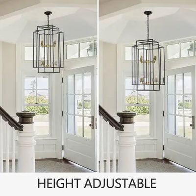 8 Lights Black & Gold Lantern Tiered Chandelier, Industrial Farmhouse Chandelier - No Bulbs Unavailable Platform- Temu - KENDRI SHOP