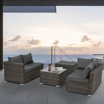 Patio Furniture, Outdoor Furniture, Seasonal PE Wicker Furniture, 4 Set Wicker Furniture With Tempered Glass Coffee Table - KENDRI SHOP
