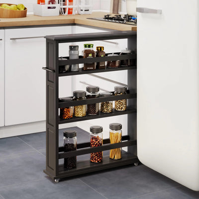Lavish Home Slim Rolling Storage Cart - 4 Tier Utility Cart with Handle and Wheels for Bathroom Kitchen and Laundry Room - Storage Shelves (Black) - KENDRI SHOP