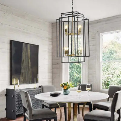 8 Lights Black & Gold Lantern Tiered Chandelier, Industrial Farmhouse Chandelier - No Bulbs Unavailable Platform- Temu - KENDRI SHOP