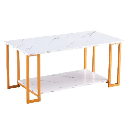 Coffee Table, 2 Layers 1.5cm Thick Marble MDF Rectangle Tabletop Iron Coffee Table - KENDRI SHOP