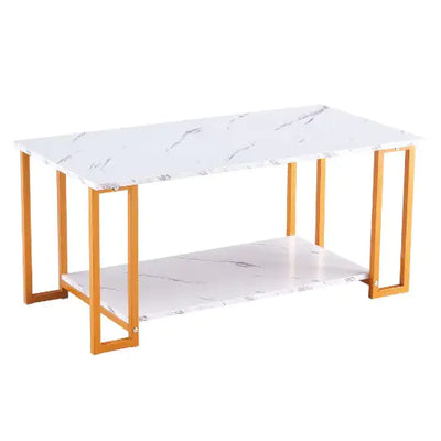 Coffee Table, 2 Layers 1.5cm Thick Marble MDF Rectangle Tabletop Iron Coffee Table - KENDRI SHOP