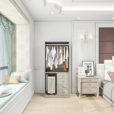305 GreyCloset System: Walk-in Closet Organizer System with 4 Drawers Closet Kit with Shelves Hanging Rod Metal Handles Built-in Storage Organization 31.5"W x 15.7"D x 70.8"H - KENDRI SHOP