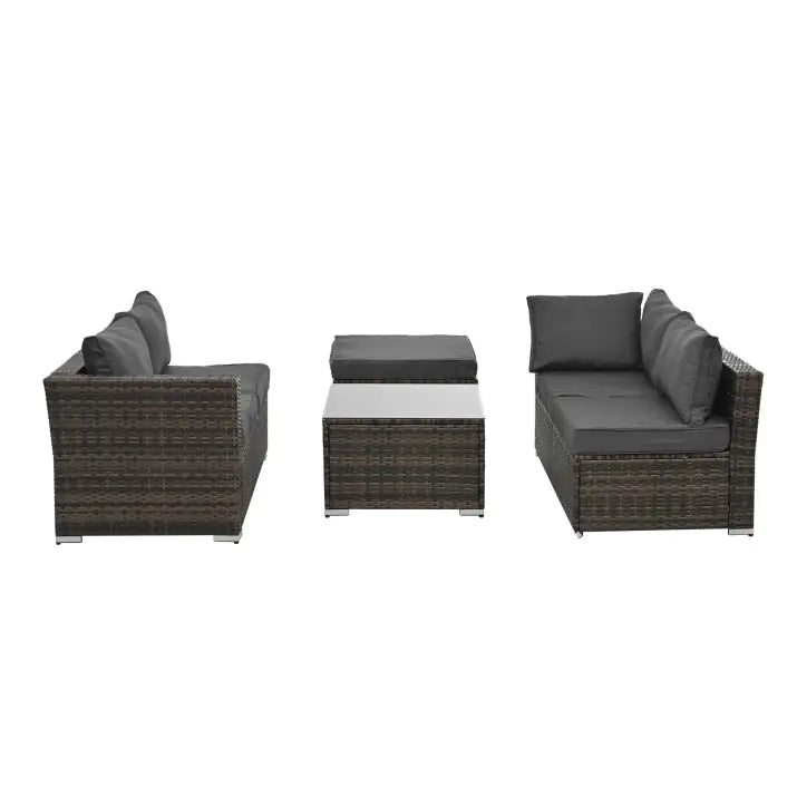 Patio Furniture, Outdoor Furniture, Seasonal PE Wicker Furniture, 4 Set Wicker Furniture With Tempered Glass Coffee Table - KENDRI SHOP