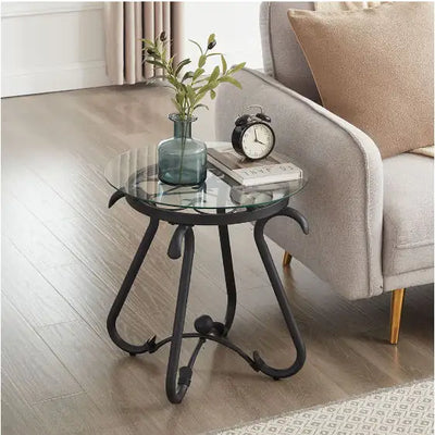 2 Piece Tempered Glass Finished Coffee Table Set With Decorative Coffee Table Round End Side Table - KENDRI SHOP