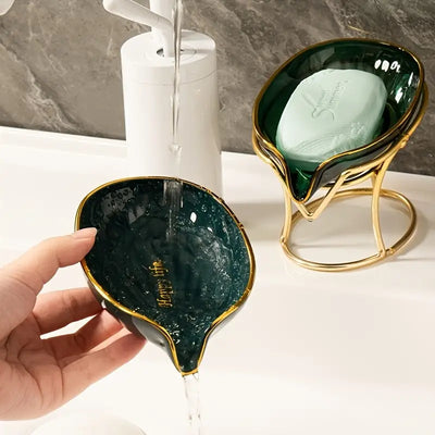 Clear Plastic Soap Dish with Gold Iron Frame (1pc) - KENDRI SHOP