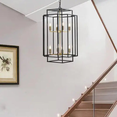 8 Lights Black & Gold Lantern Tiered Chandelier, Industrial Farmhouse Chandelier - No Bulbs Unavailable Platform- Temu - KENDRI SHOP