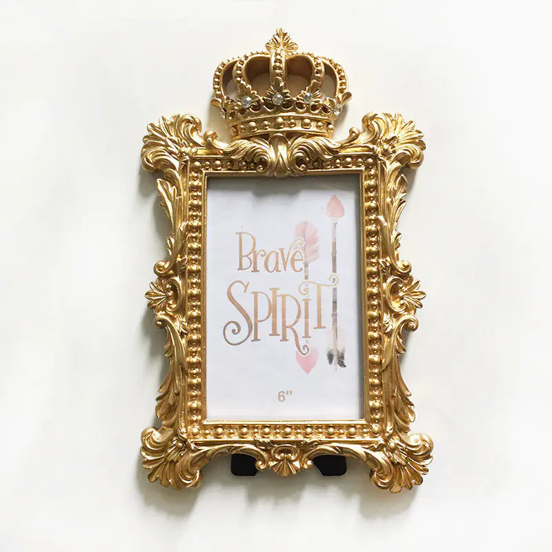 European Nordic Crown Photo Frame in Gold Resin - KENDRI SHOP