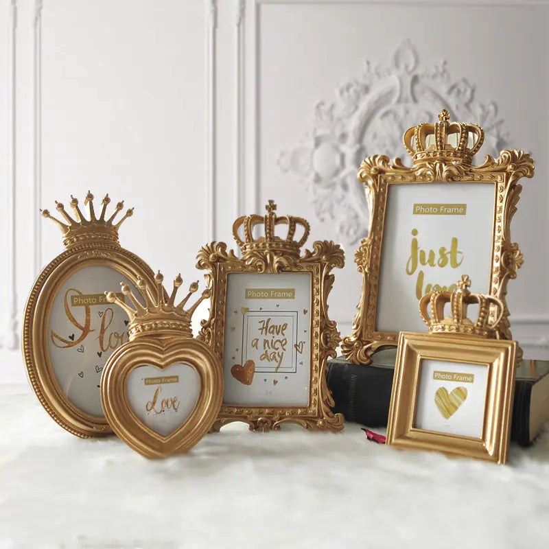 European Nordic Crown Photo Frame in Gold Resin - KENDRI SHOP